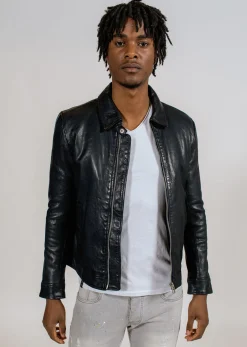 Blouson en cuir noir NORIS GREEN